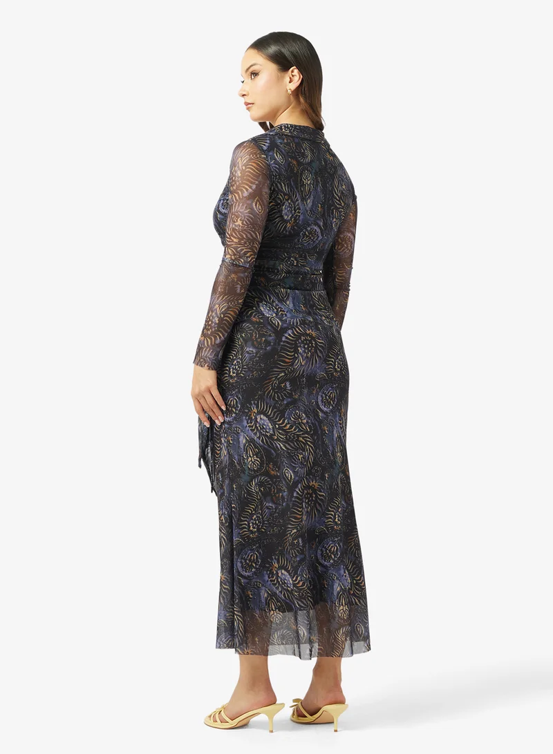 Ginger Paisely Print Wrap Top & A Line Skirt Set